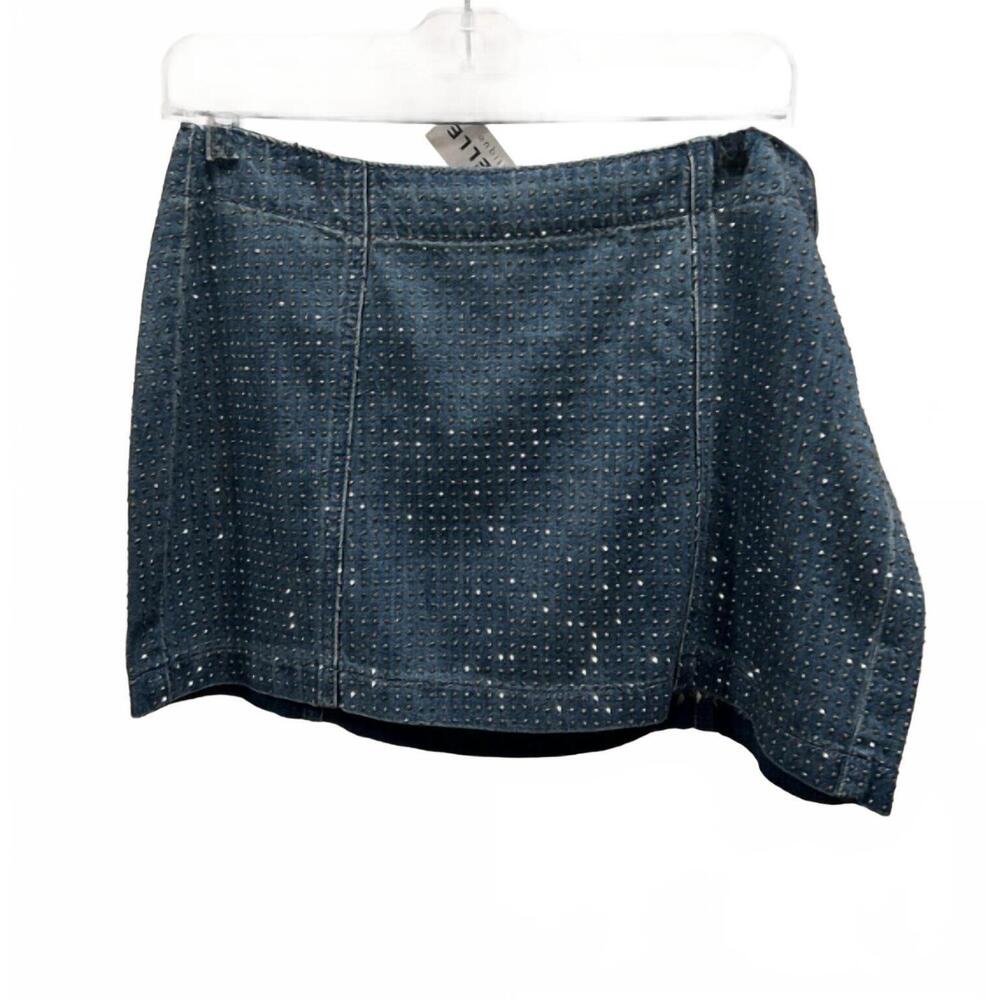 Women's Studded Denim Mini Skirt - Dark Blue